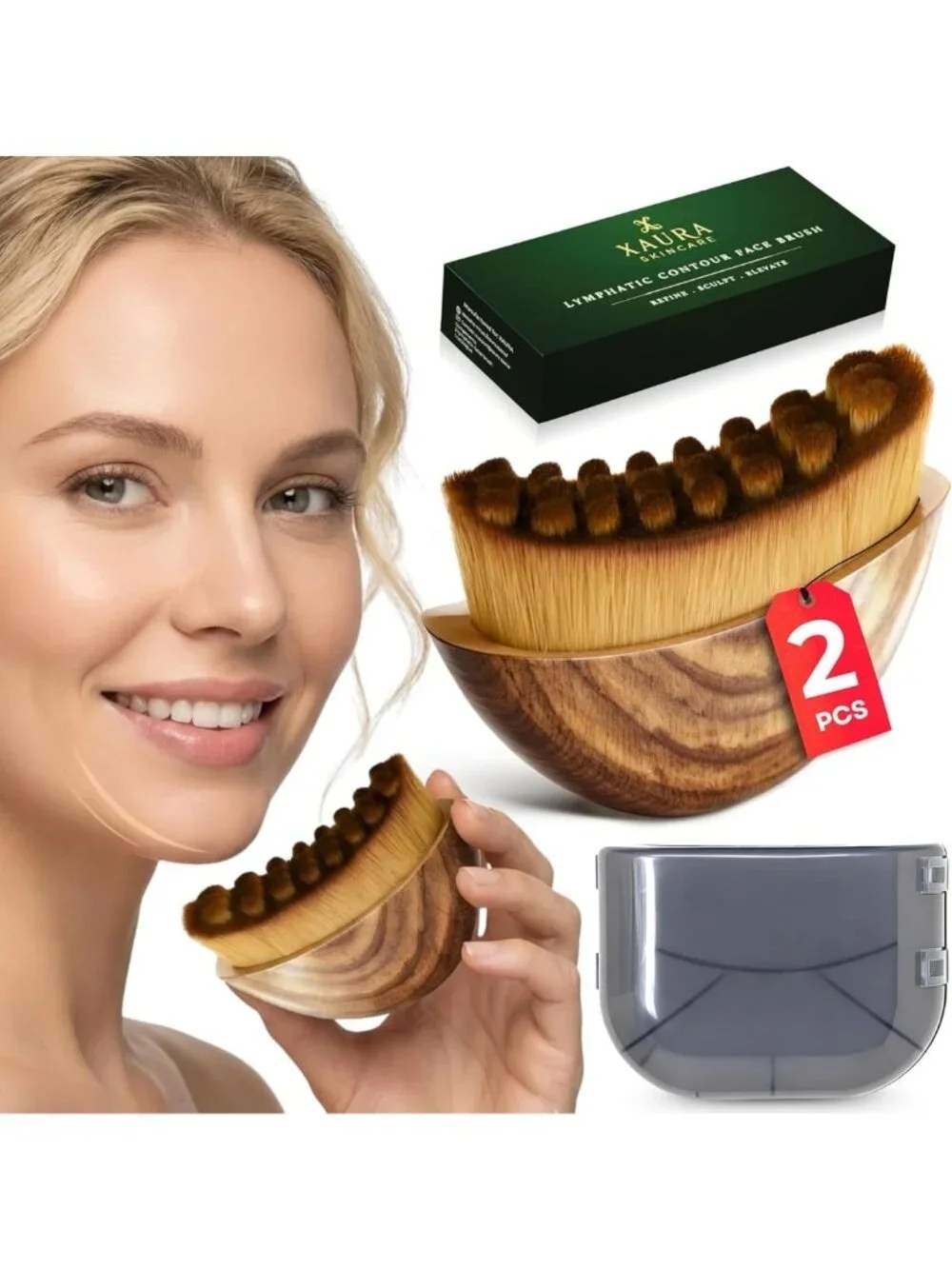 2 Pack Lymphatic Face Brush Set - Sculpting Tool for Jawline, Chin & Neck